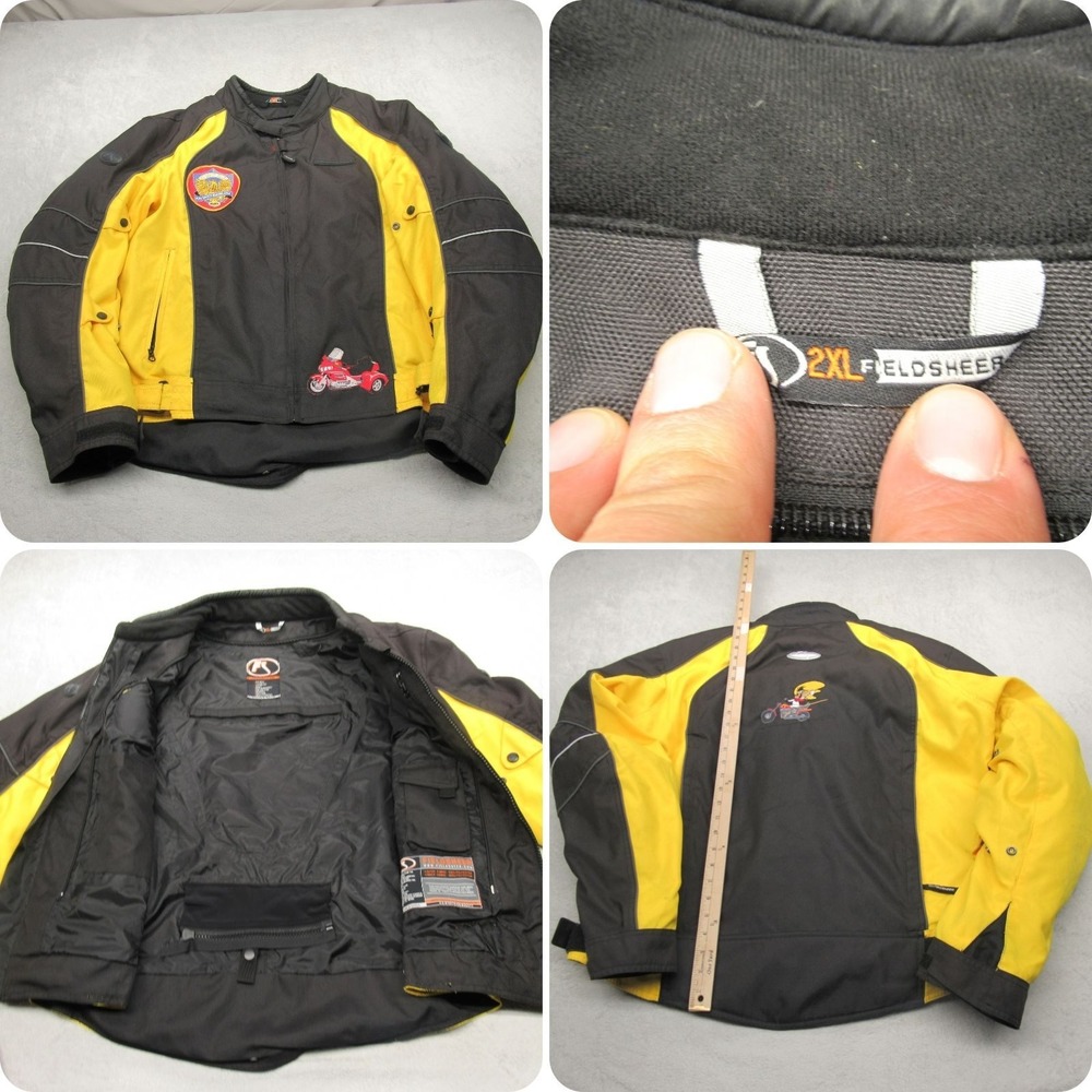 Fieldsheer Riding Jacket Mens‎ 2XL Yellow Padded Waterproof Full Zip Motorcycle